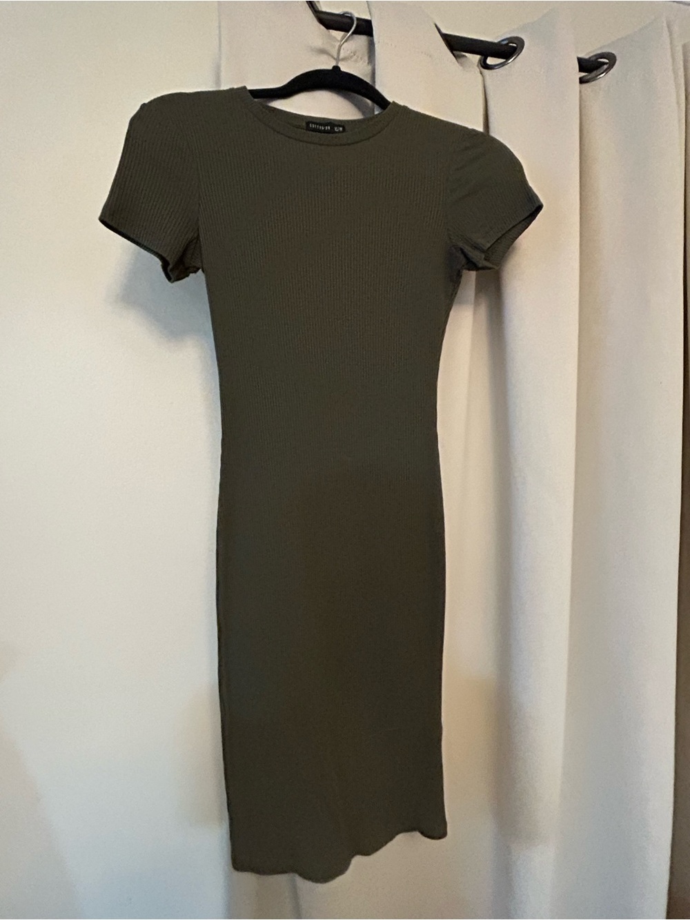Cotton On Olive Ribbed Short Sleeve Midi Dress